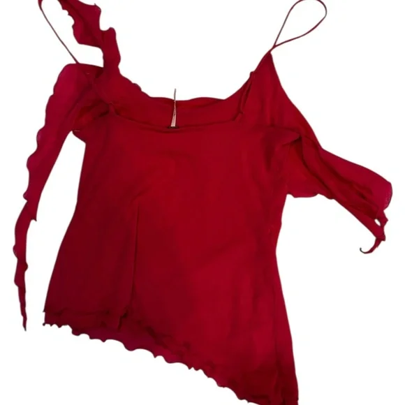 free people fuscia pink rose ruffle mesh tank top - Picture 4 of 8